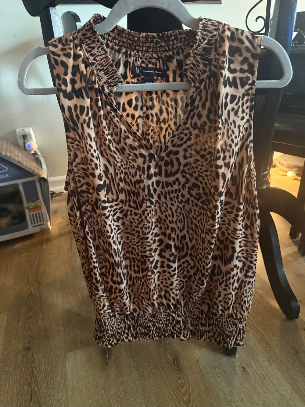 INC International Concepts Leopard-Print Sleeveless V-Neck Top - Brown & Black